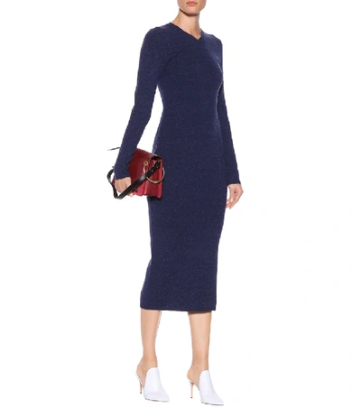 Shop Victoria Beckham Wool-blend Midi Dress In Blue