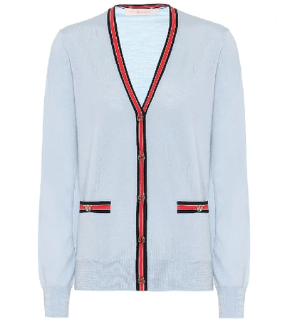 Shop Tory Burch Madeline Merino-wool Cardigan In Blue