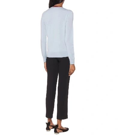 Shop Tory Burch Madeline Merino-wool Cardigan In Blue