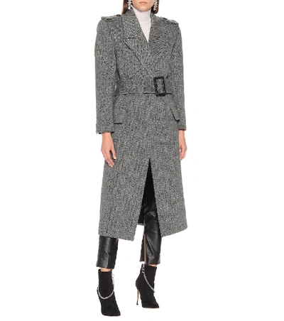 Shop Saint Laurent Wool-herringbone Coat In Grey