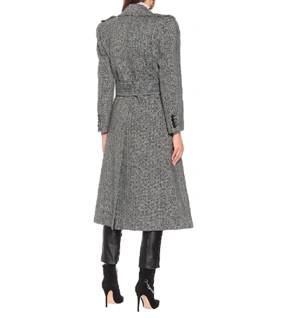 Shop Saint Laurent Wool-herringbone Coat In Grey
