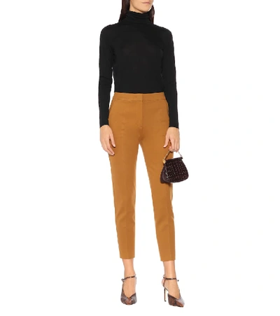 Shop Max Mara Pegno Stretch-jersey Slim Pants In Brown