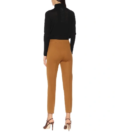 Shop Max Mara Pegno Stretch-jersey Slim Pants In Brown