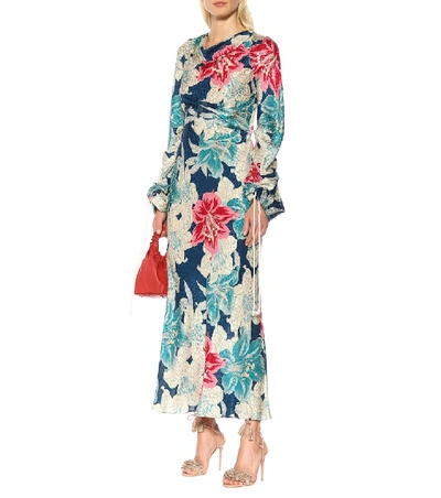 Shop Etro Floral Silk Jacquard Maxi Dress In Blue