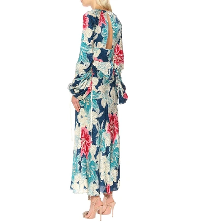 Shop Etro Floral Silk Jacquard Maxi Dress In Blue