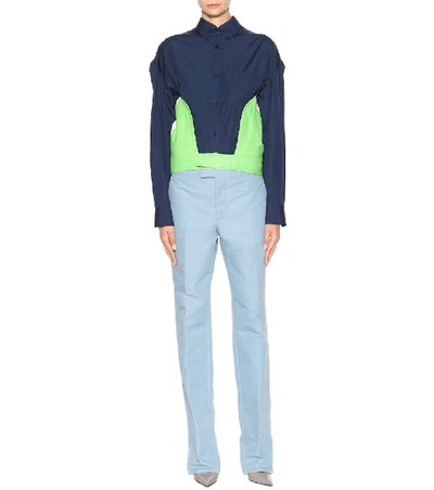 Shop Balenciaga Leather And Cotton-blend Shirt In Blue