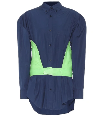 Shop Balenciaga Leather And Cotton-blend Shirt In Blue