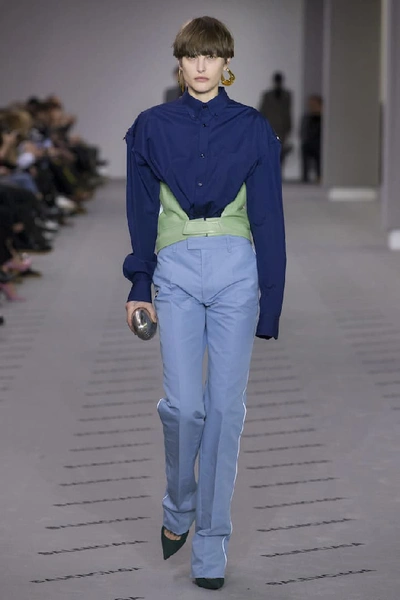 Shop Balenciaga Leather And Cotton-blend Shirt In Blue