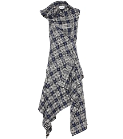 Shop Monse Checked Cotton-blend Dress In Blue