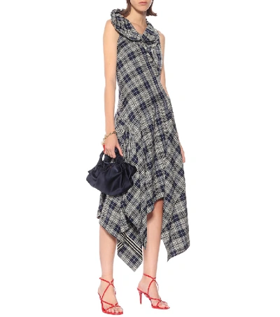 Shop Monse Checked Cotton-blend Dress In Blue