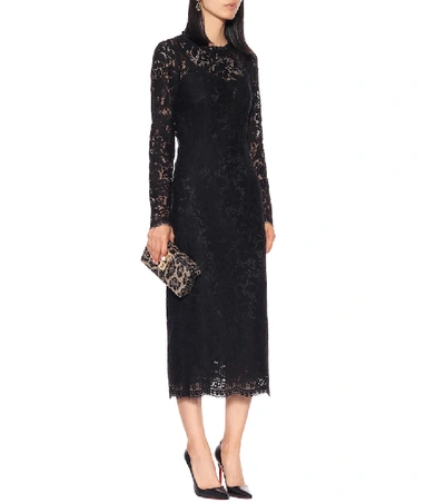 Shop Dolce & Gabbana Lace Midi Dress In Black