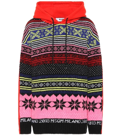 Shop Msgm Cotton-jersey Hoodie In Multicoloured