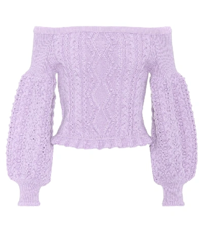 Shop Valentino Cropped Off-the-shoulder Wool Sweater In Pink