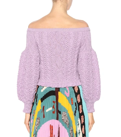 Shop Valentino Cropped Off-the-shoulder Wool Sweater In Pink