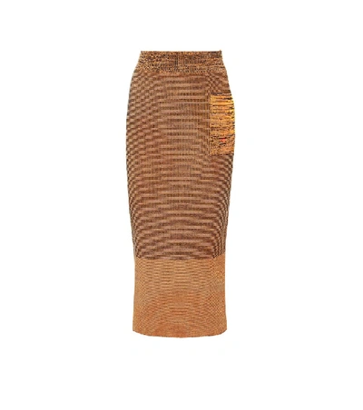 Shop Victoria Beckham Cotton-blend Midi Skirt In Brown