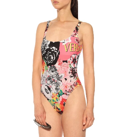 Shop Versace Printed Swimsuit In Multicoloured