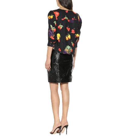 Shop Msgm Printed Cotton Blouse In Black