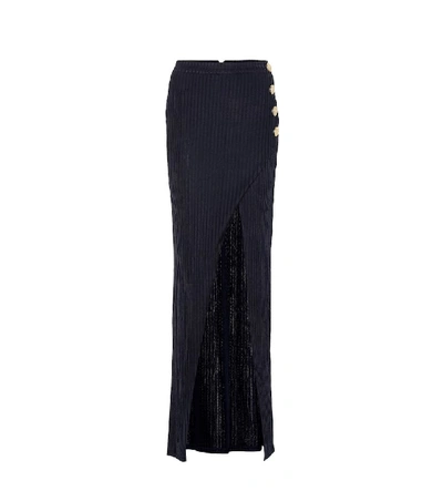 Shop Balmain Ribbed-knit Maxi Skirt In Blue