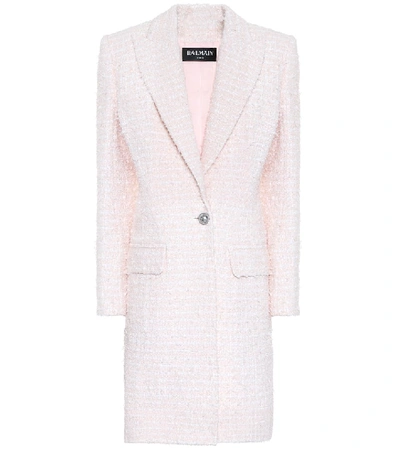 Shop Balmain Single-breasted Tweed Coat In Pink