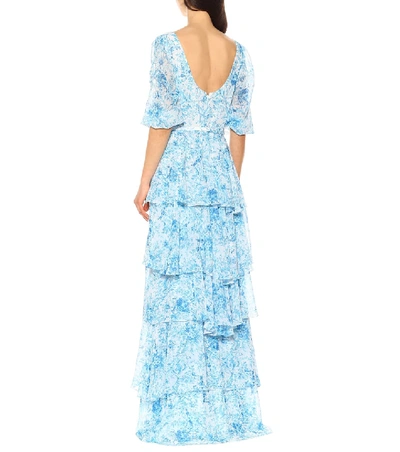 Shop Costarellos Floral Chiffon Gown In Blue