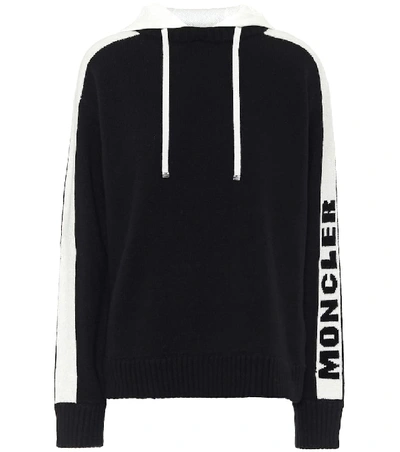 Shop Moncler Logo Wool And Cashmere Hoodie In Black