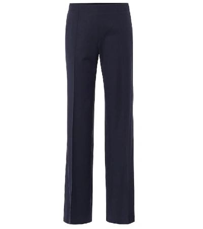 Shop Chloé Mid-rise Wide-leg Wool-blend Pants In Blue