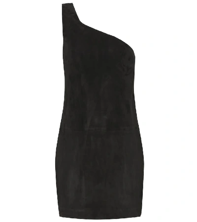 Shop Saint Laurent Suede One-shoulder Minidress In Black