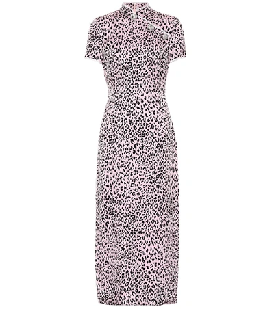 Shop Alessandra Rich Leopard-printed Silk Dress In Pink