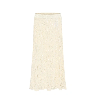 Shop Jil Sander Crochet Lace Midi Skirt In Beige