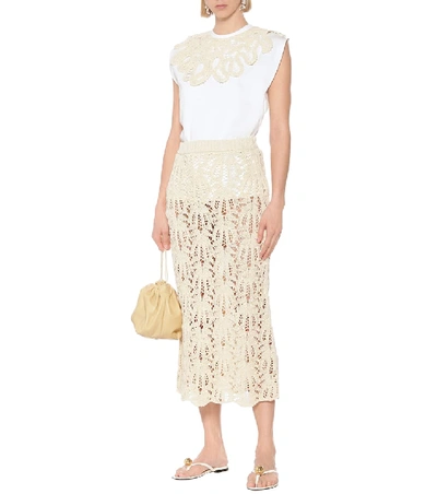 Shop Jil Sander Crochet Lace Midi Skirt In Beige