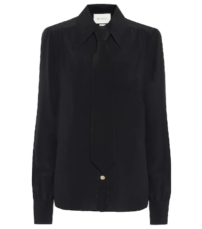 Shop Gucci Silk-crêpe Blouse In Black