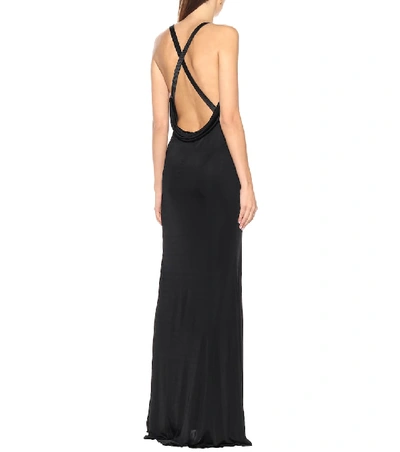 Shop Versace Embellished Satin Gown In Black