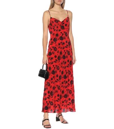 Shop Les Rêveries Floral Silk Maxi Dress In Red