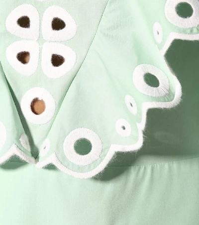 Shop Fendi Embroidered Cotton Midi Dress In Green