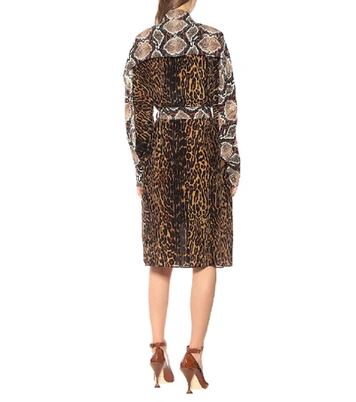 Shop Burberry Animal-print Silk Shirt Dress In Brown