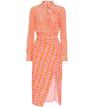 Shop Altuzarra Constantina Checked Silk Dress In Orange