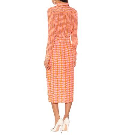 Shop Altuzarra Constantina Checked Silk Dress In Orange