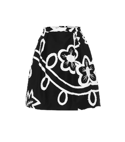 Shop Carolina Herrera Floral Stretch-cotton Miniskirt In Black