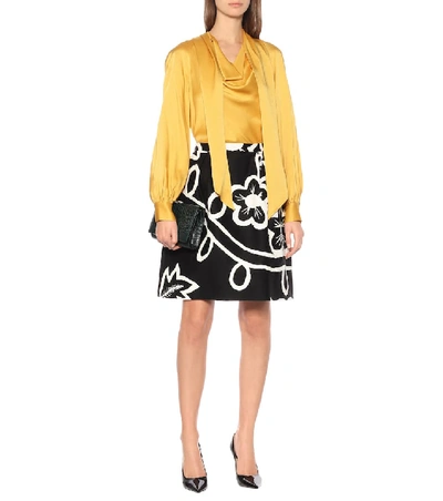 Shop Carolina Herrera Floral Stretch-cotton Miniskirt In Black