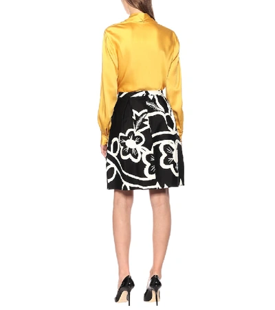 Shop Carolina Herrera Floral Stretch-cotton Miniskirt In Black