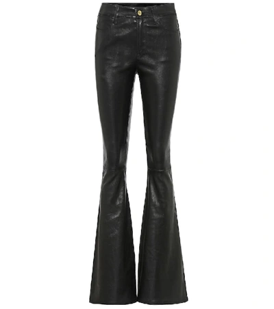 Shop Frame Le High Flare Leather Jeans In Black