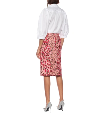 Shop Carolina Herrera Printed Stretch-cotton Skirt In Pink