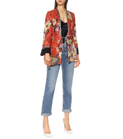 Shop Etro Floral Silk-blend Jacquard Jacket In Orange