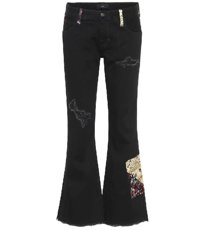 Shop Alanui Distressed Mid-rise Flared Jeans In Black