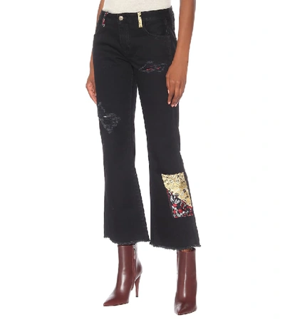 Shop Alanui Distressed Mid-rise Flared Jeans In Black