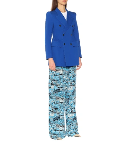 Shop Balenciaga Hourglass Stretch-cotton Blazer In Blue