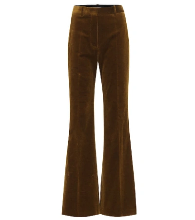 Shop Victoria Beckham High-rise Wide-leg Velvet Pants In Brown