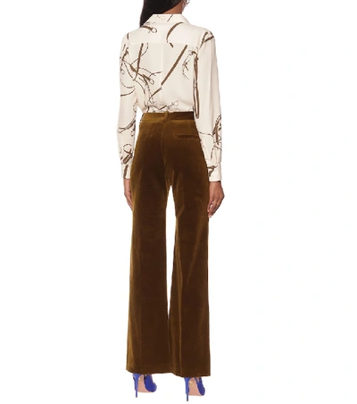 Shop Victoria Beckham High-rise Wide-leg Velvet Pants In Brown
