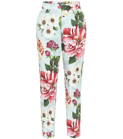 Shop Dolce & Gabbana Floral High-rise Straight Pants In Blue