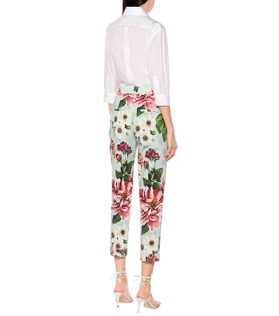 Shop Dolce & Gabbana Floral High-rise Straight Pants In Blue